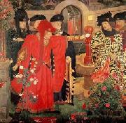 Henry Arthur Payne Plucking the Red and White Roses in the Old Temple Gardens Germany oil painting artist